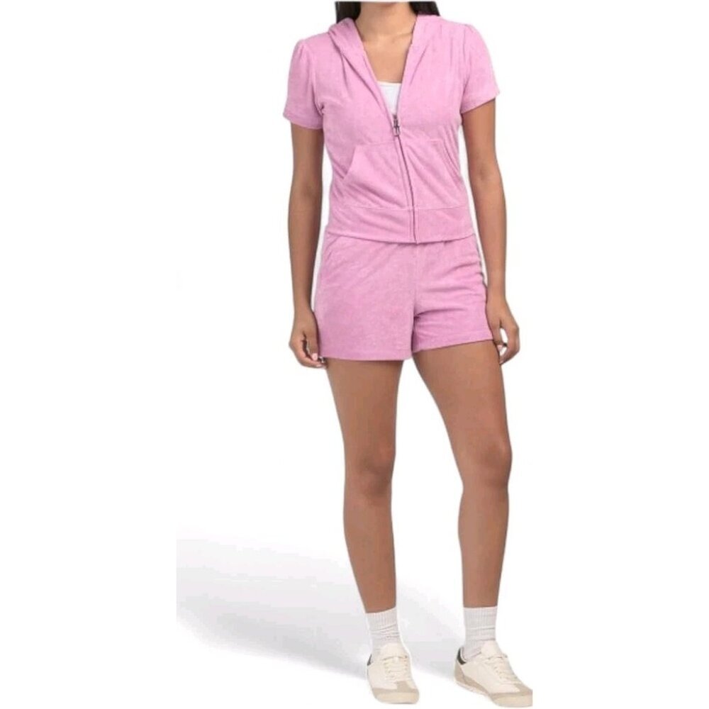 NWT JUICY COUTURE BLING TOWEL TERRY SHORTIE SET DEWBERRY XLARGE